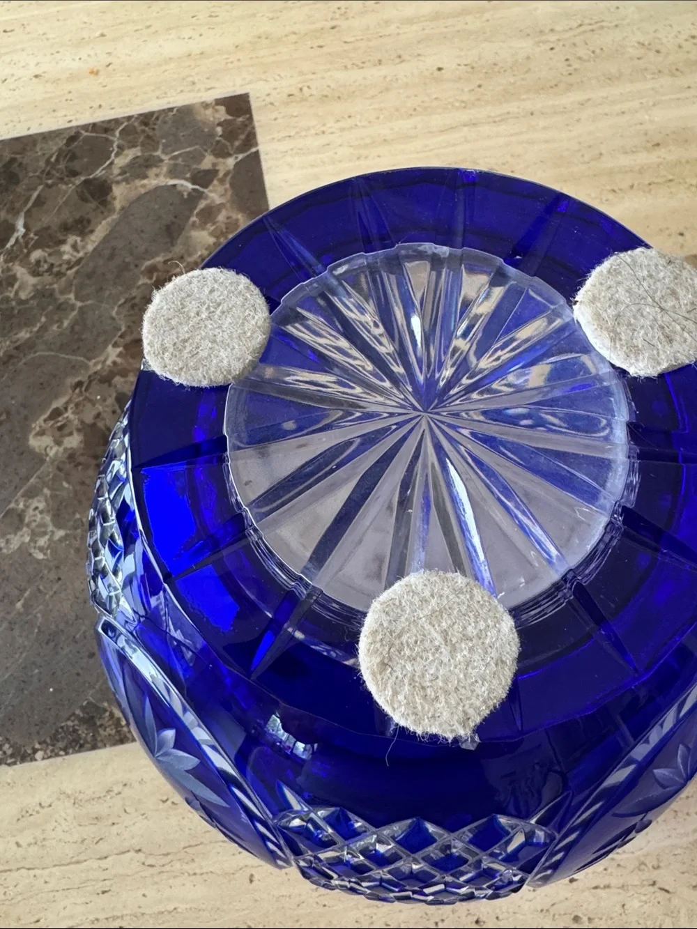 Cobalt Blue Cut Glass Decorative Vase - Home Accents